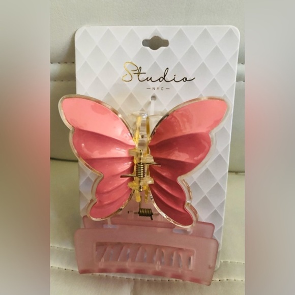 Accessories - 2piece Beautiful 3D pink gold butterfly & oversized hair jaw clip set new